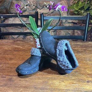 Cute black studded leather clog boots